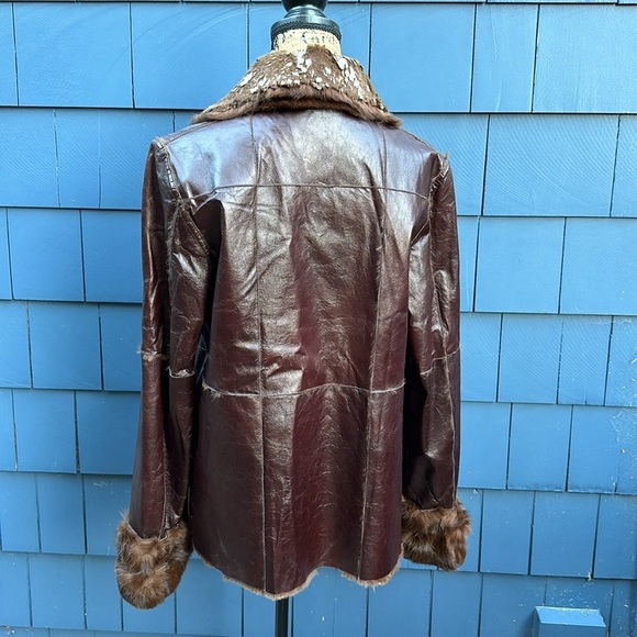 🤎🤎🤎Vintage leather rabbit fur reversible tan brown dark handmade bespoke - Picture 6 of 16